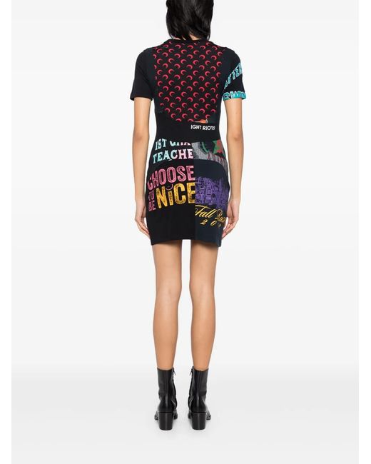 MARINE SERRE Black Graphic Mini Dress