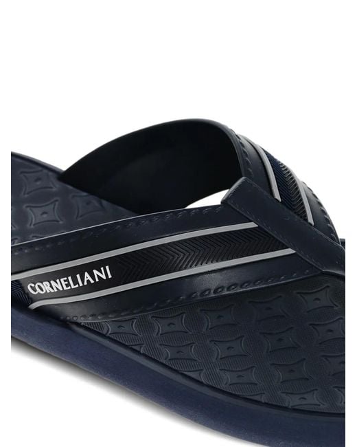 Corneliani Blue Logo-Print Flip-Flops for men