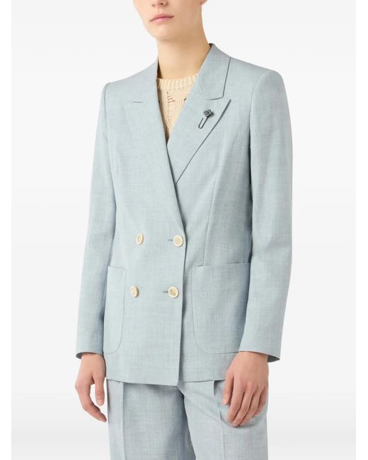 Lardini Blue Double-Breasted Peak-Lapel Blazer