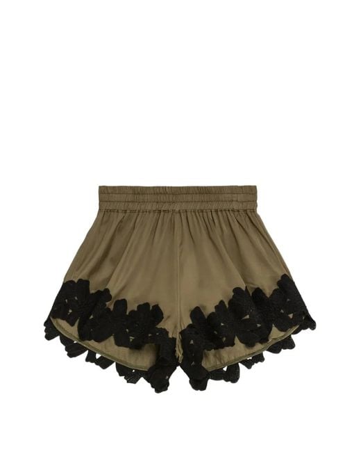 A PAPER KID Brown Flower Lace Shorts