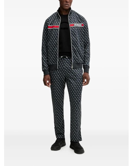 Guess Black Monogram-Pattern Zip Sweatshirt for men
