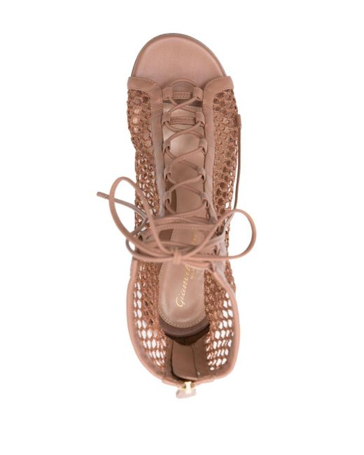 Gianvito Rossi Pink Open-knit Lace-up Sandals