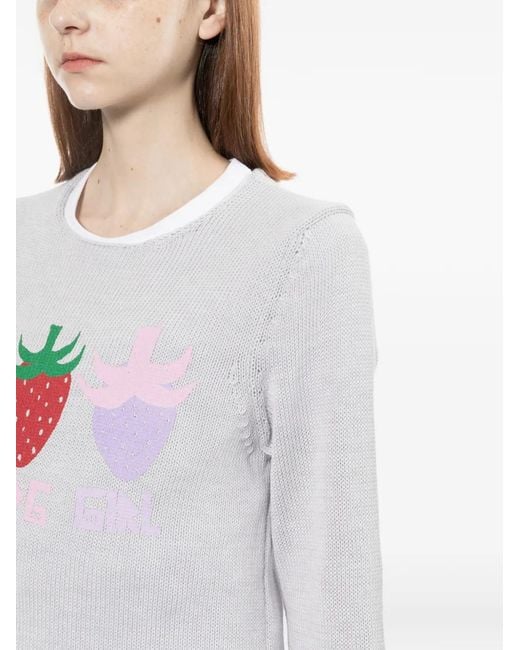 Comme des Garçons White Strawberry-Print Round Neck Jumper