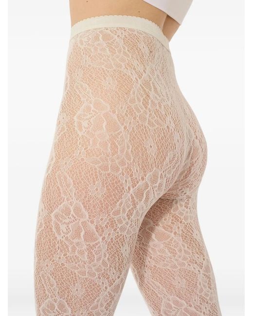Wolford White Floral Lace-Mesh Tights