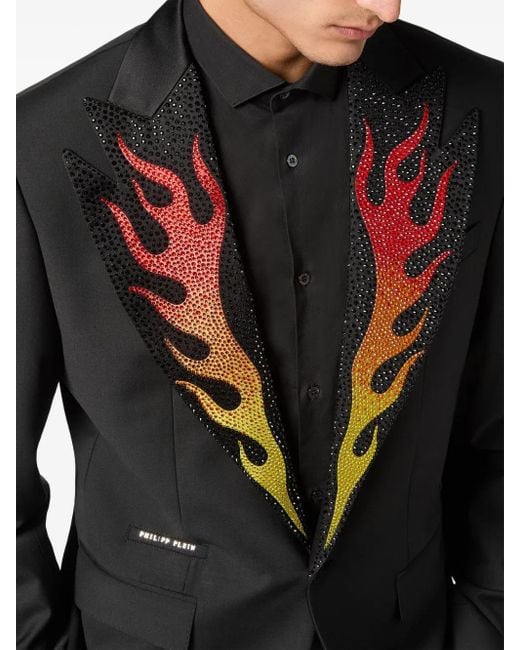 Philipp Plein Black Flame Single-Breasted Blazer for men
