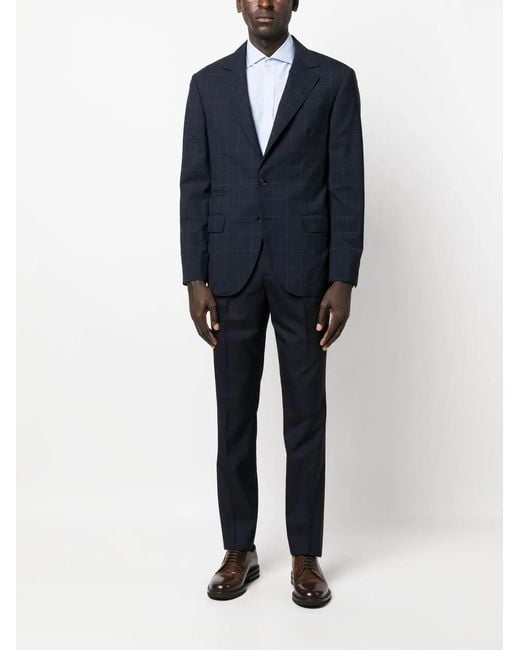 Brunello Cucinelli Blue Single-Breasted Checked Tailored Blazer for men
