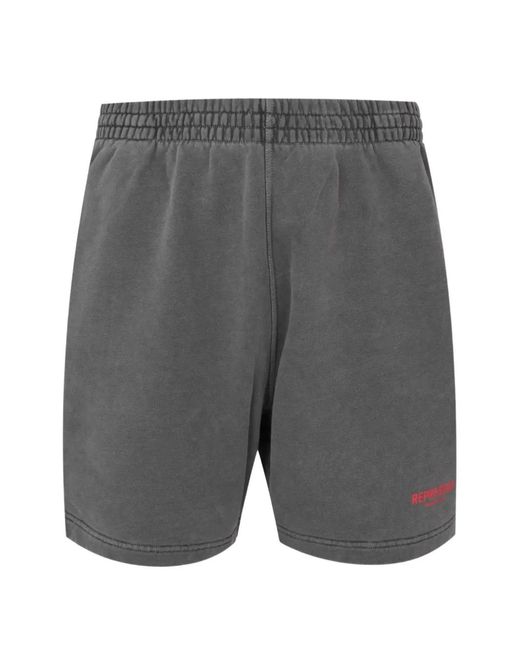 Represent Gray Contrasting-Logo Shorts for men