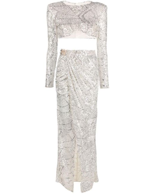 Elisabetta Franchi White Suit With Long Skirt And Long Sleeves Top