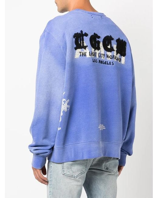 Amiri Blue Embellished Koi-Print Sweatshirt for men
