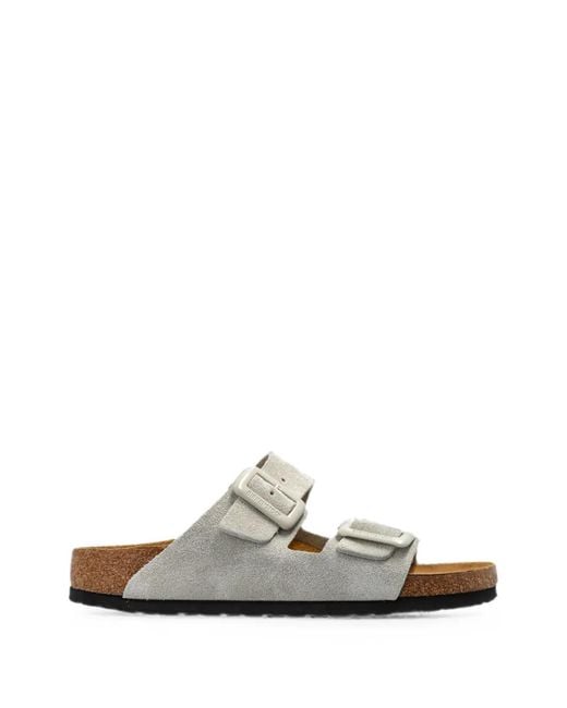 Birkenstock White Arizona Buckle Suede Sandals