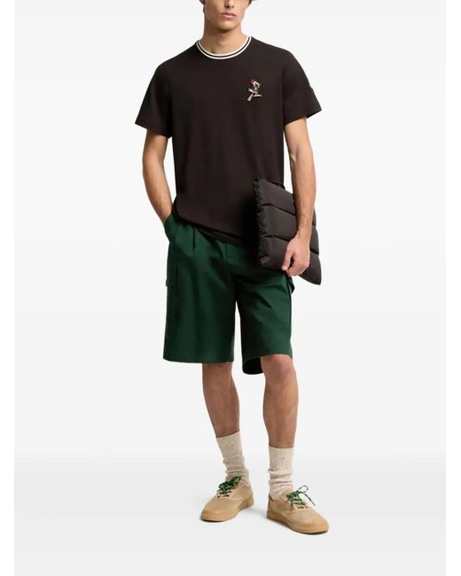 Moncler Black Striped-trim Detail-appliqué T-shirt for men