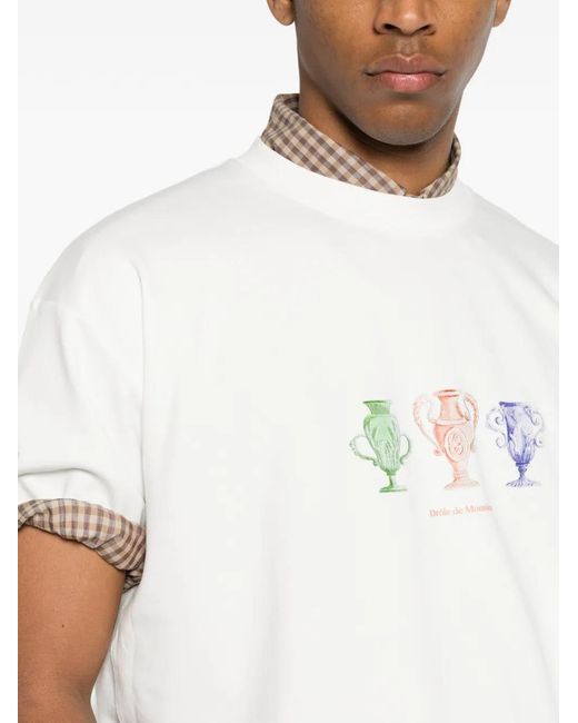 Drole de Monsieur White T-Shirt En Coton À Imprimé Graphique for men