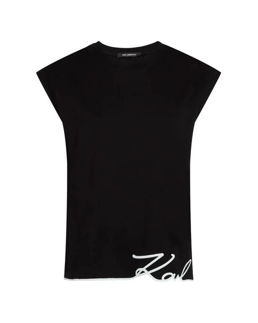 Karl Lagerfeld Black Signature-Hem Tank Top