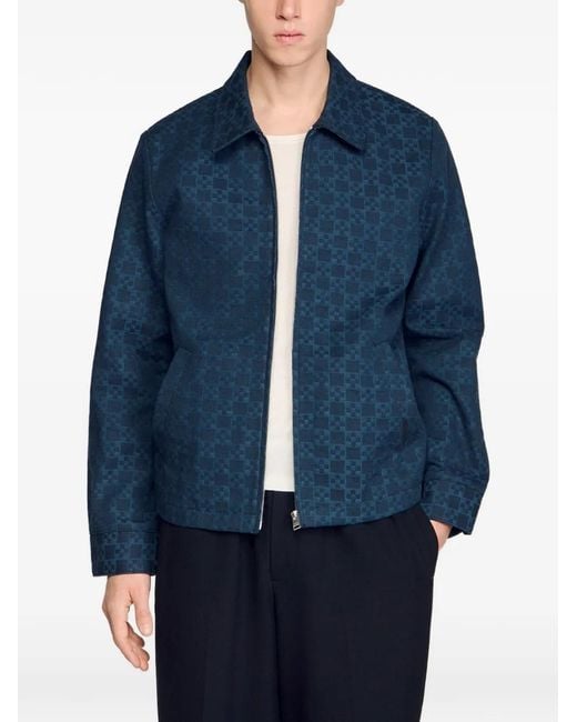 Sandro Blue Square-Pattern Denim Jacket for men