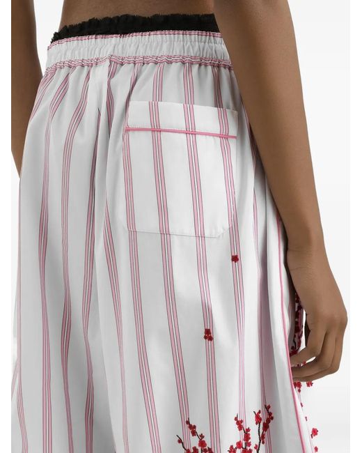 Dolce & Gabbana White Poplin Trousers With Thread Floral Embroidery