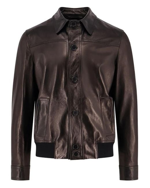 Salvatore Santoro Black Buttoned Leather Jacket for men
