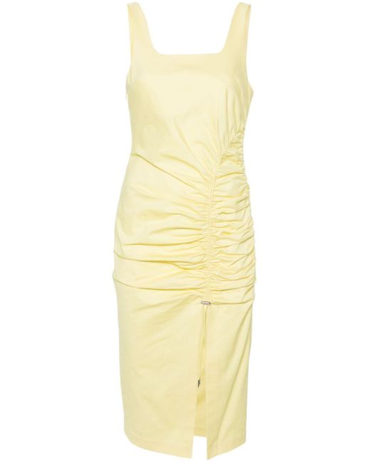 Karl Lagerfeld Yellow Gathering-detailed Pencil Midi Dress