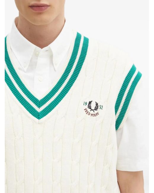 Fred Perry Natural Cable-Knit V-Neck Sweater Vest for men