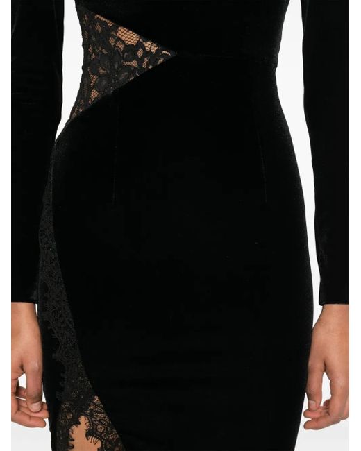 Nissa Fluwelen Midi-Jurk Met Kanten Vlak in het Black