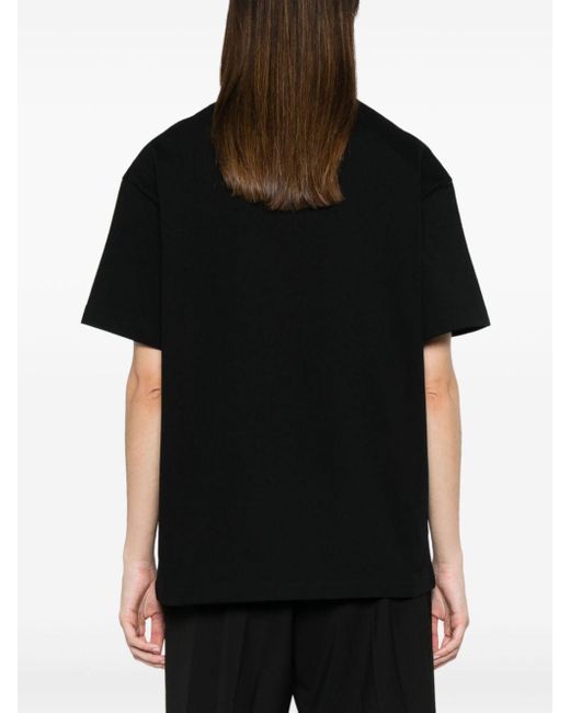 Jil Sander Black Cotton T-Shirt With Feathers On The Chest