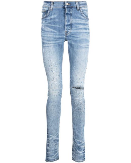 Amiri Blue Crystal-embellished Slim-fit Jeans for men