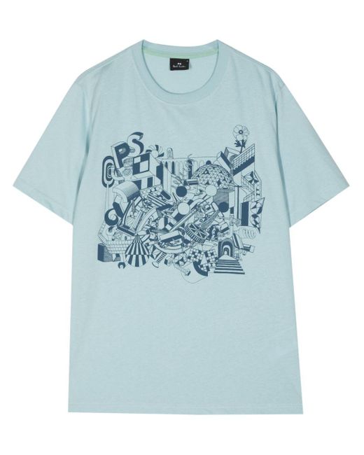 PS by Paul Smith T-Shirt aus Bio-Baumwolle mit Print in Blue für Herren