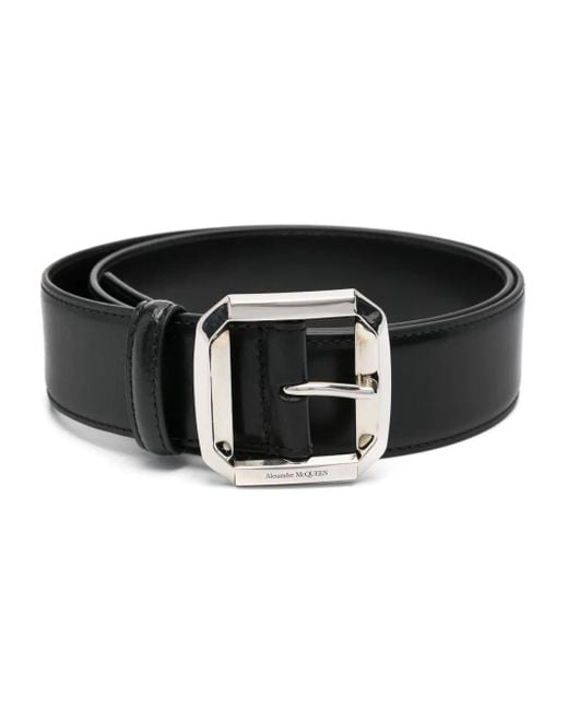 McQueen Black Logo-Engraved Buckle Belt