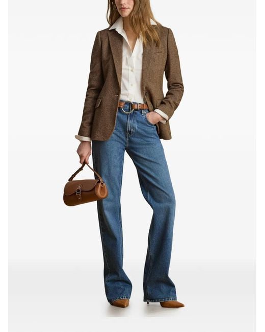 Ralph Lauren Brown Rl67 Herringbone-Pattern Single-Breasted Blazer