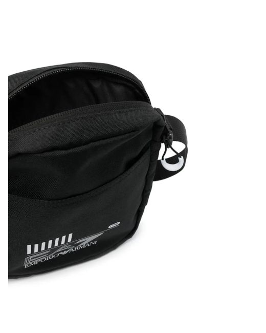 EA7 Black Logo-Print Messenger Bag
