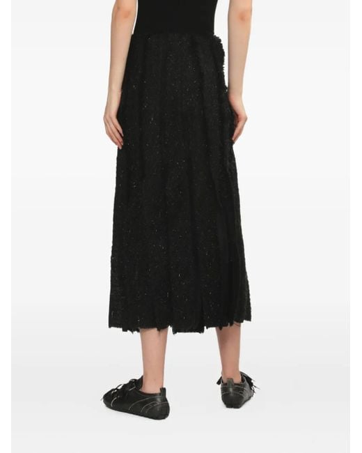 Simone Rocha Black Pleated Metallic-Details Midi Skirt