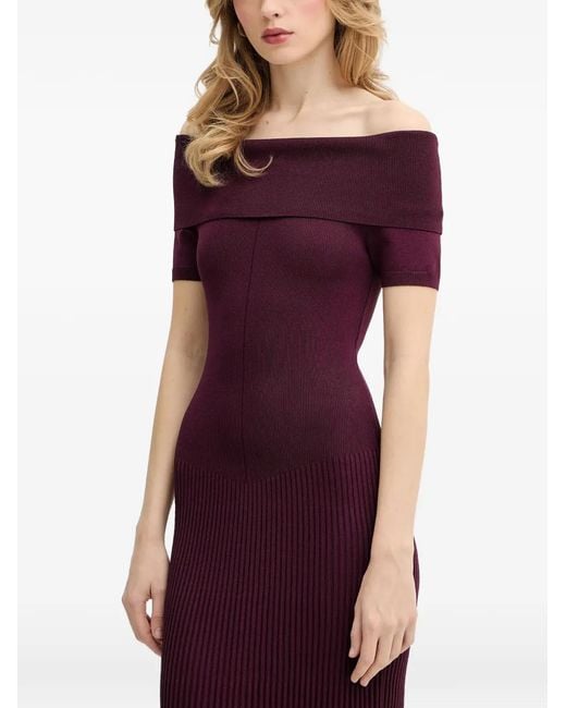 Bardot Purple Harro Off-Shoulder Midi Dress