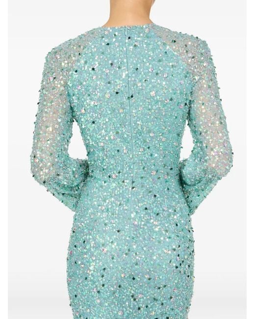 Jenny Packham Green Plunge V-Neck Long Dress