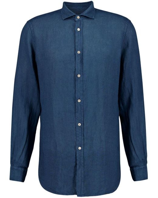 Chemise en lin à manches longues Boglioli pour homme en coloris Blue