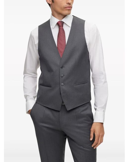 Boss Gray Tailored Button-Down Waistcoat for men