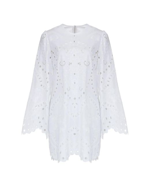 Dolce & Gabbana White Broderie-Anglaise Bell-Sleeve Mini Dress