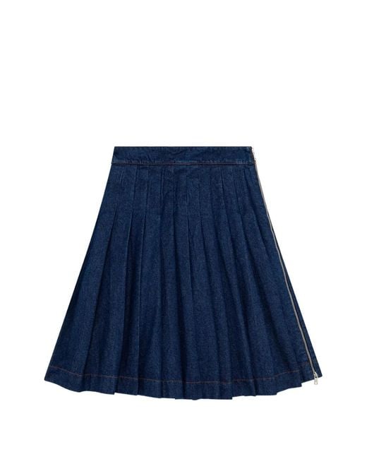 MSGM Blue Pleated Zip-Fastening Midi Skirt