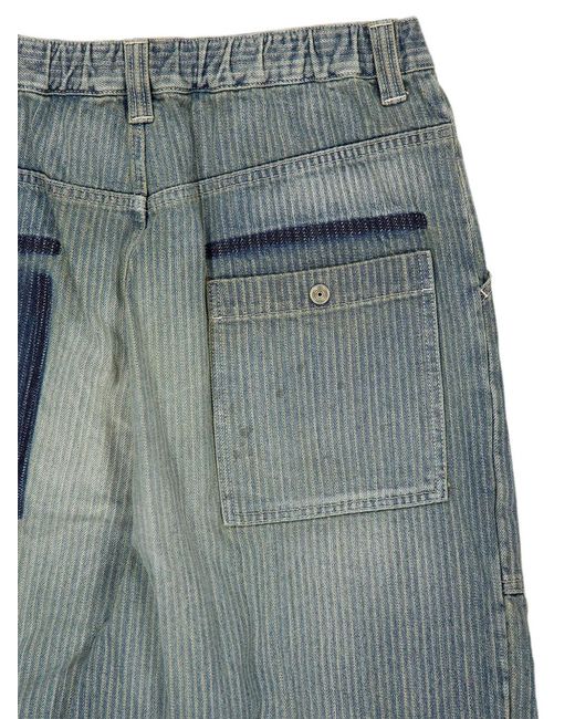 Maison Mihara Yasuhiro Blue Stripe-Pattern Paint-Splatter Jeans