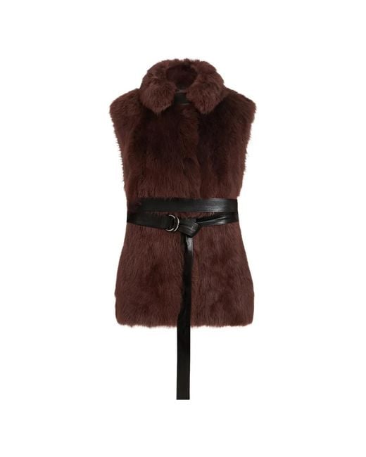 Brunello Cucinelli Brown Lux Shearling Vest With Nappa Leather Belt And Monili