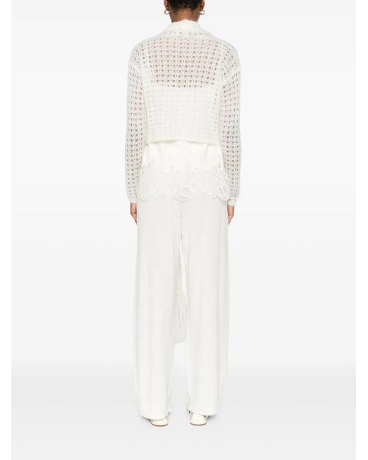 Fabiana Filippi White Fringe-Detail Open-Front Cardigan