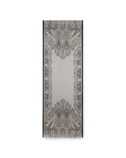 Etro Gray Paisley-Print Chevron Scarf for men