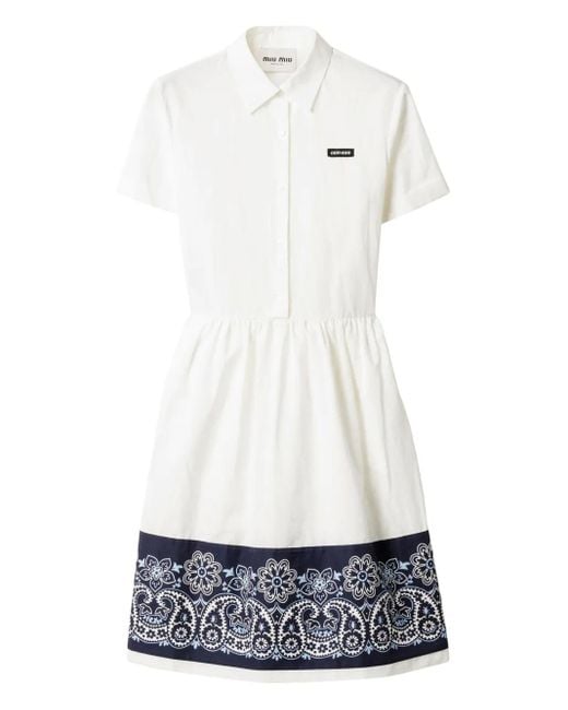 Miu Miu White Bandana-Print Poplin Midi Dress