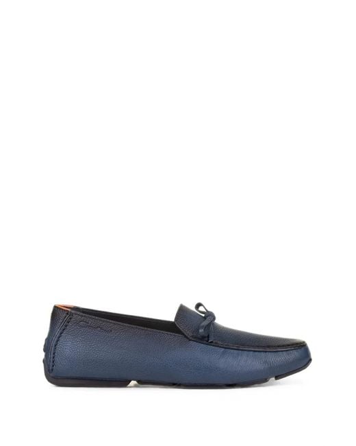Santoni Blue Bow-Detail Round-Toe Loafers for men
