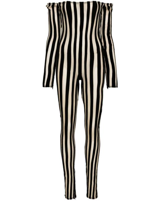 LAQUAN SMITH Black Striped Off-shoulder Jumpsuit