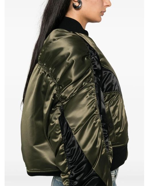 Mugler Black Recycled Satin Color-Block Bomber Jacket