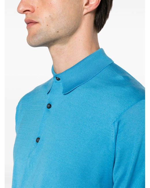 John Smedley Blue Adrian Knitted Cotton Polo Shirt for men