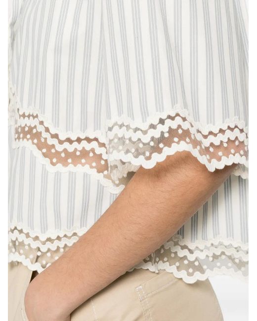 Sandro White Lace-Trim Striped Shirt
