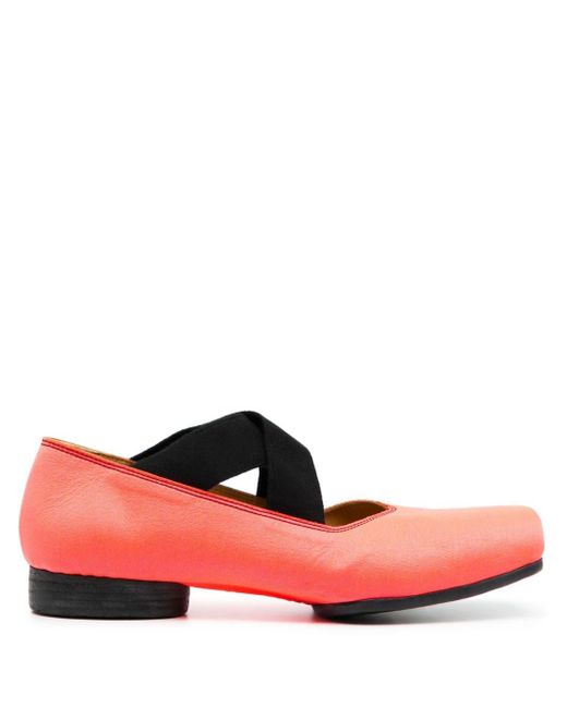 Uma Wang Red Square-toe Leather Ballerina Shoes