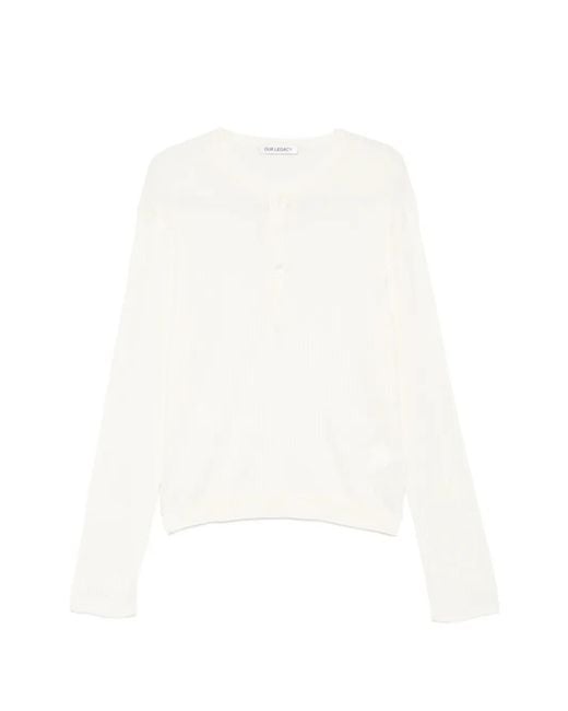 Our Legacy White Ribbed-Knit Henley Top for men