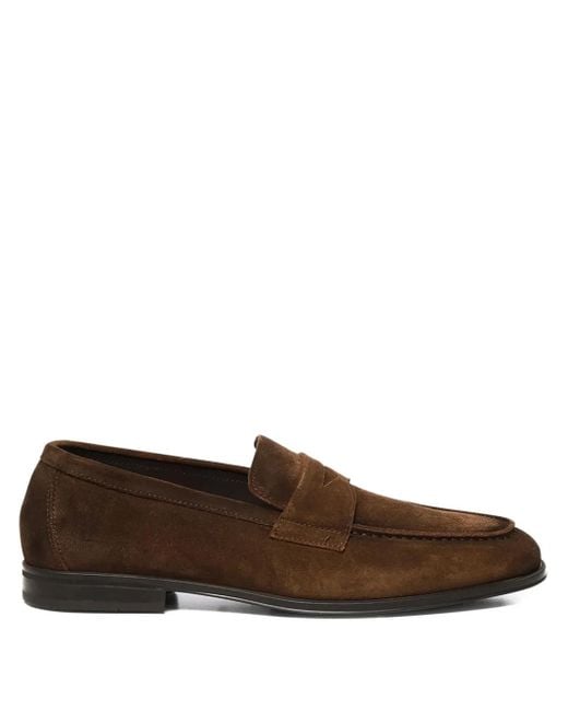 Doucal's Brown Penny-Strap Suede Loafers for men