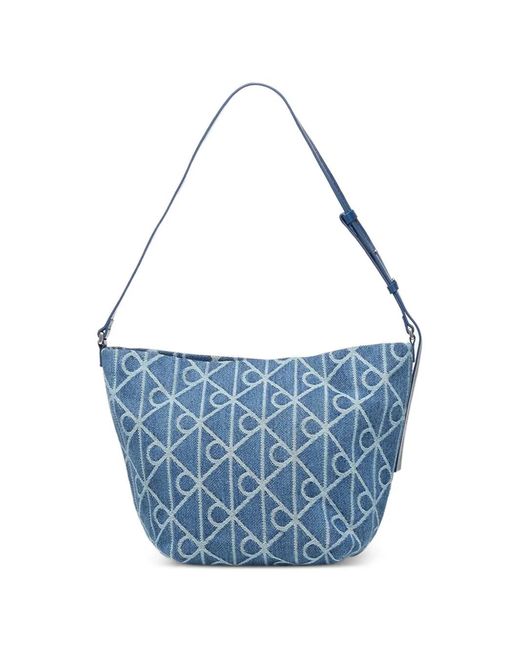 Calvin Klein Blue Monogram-Pattern Shoulder Bag
